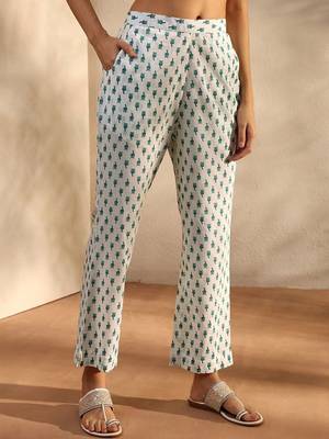 white floral printed cotton a-line suit set with dupatta 6