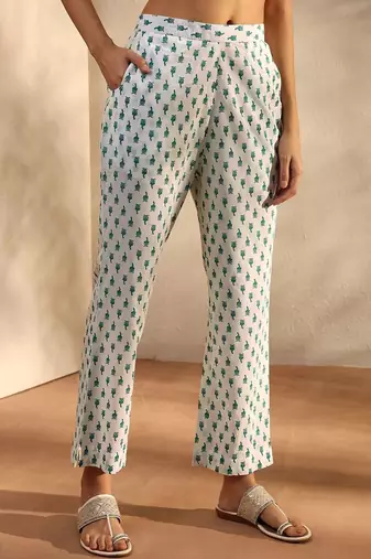 white floral printed cotton a-line suit set with dupatta