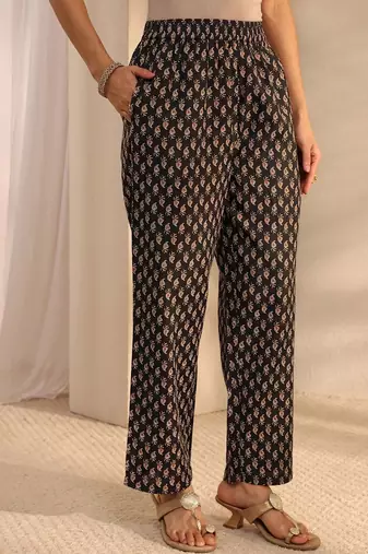 libas black ajrak printed straight suit set with dupatta