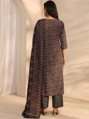 libas black ajrak printed straight suit set with dupatta 6