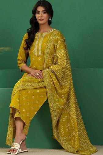 women ethnic motifs printed regular thread work kurta with trousers & with dupatta