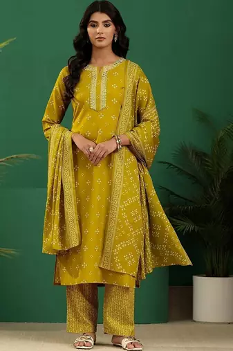 women ethnic motifs printed regular thread work kurta with trousers & with dupatta