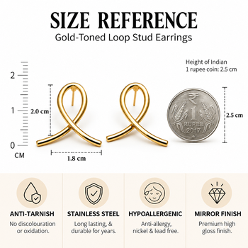 Gold-tone ribbon loop stud earrings, anti-tarnish jewellery 3
