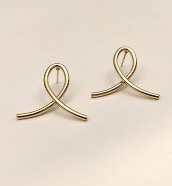 Gold-tone ribbon loop stud earrings, anti-tarnish jewellery 4