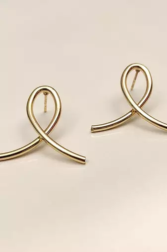 Gold-tone ribbon loop stud earrings, anti-tarnish jewellery