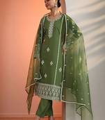floral embroidered straight kurta with trousers & dupatta