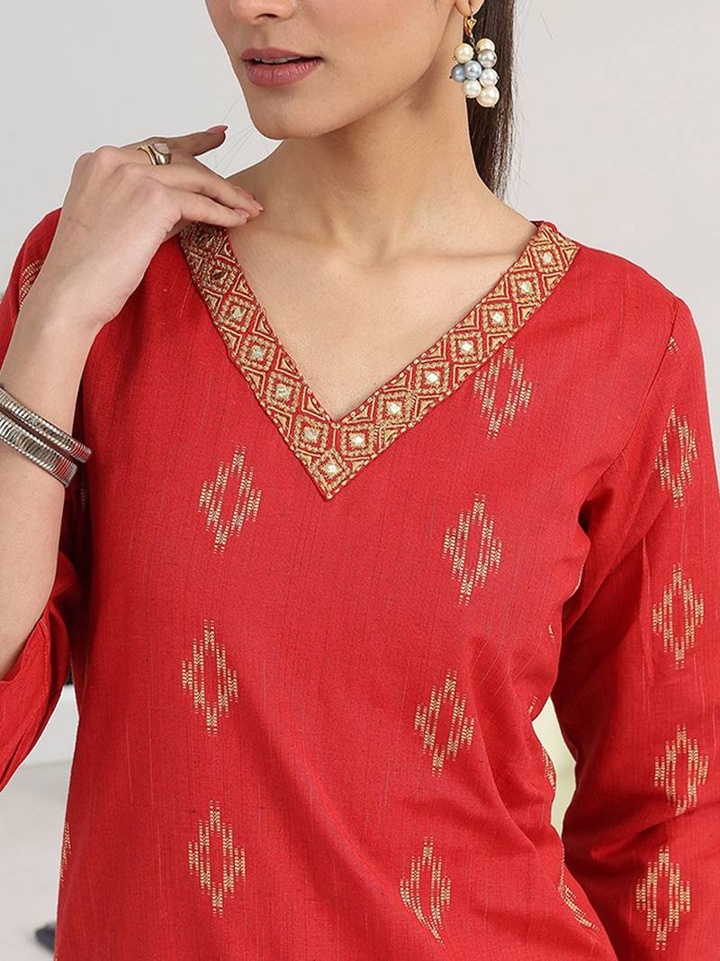 women ethnic motifs printed regular kurta with trousers & with dupatta