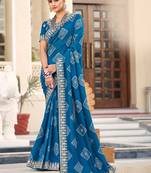 Blue bandhani embroidered silk blend saree