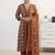 libas rust floral printed a-line suit set with dupatta