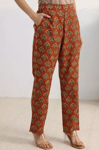 libas rust floral printed a-line suit set with dupatta