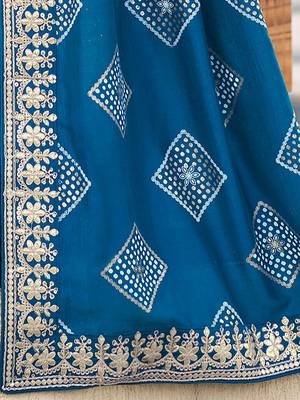 Blue bandhani embroidered silk blend saree 4
