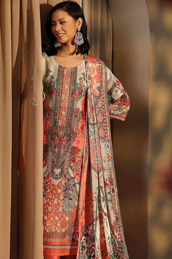 women floral printed regular kurta with trousers & with dupatta