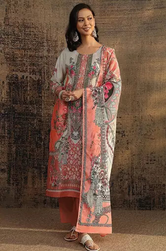 women floral printed regular kurta with trousers & with dupatta
