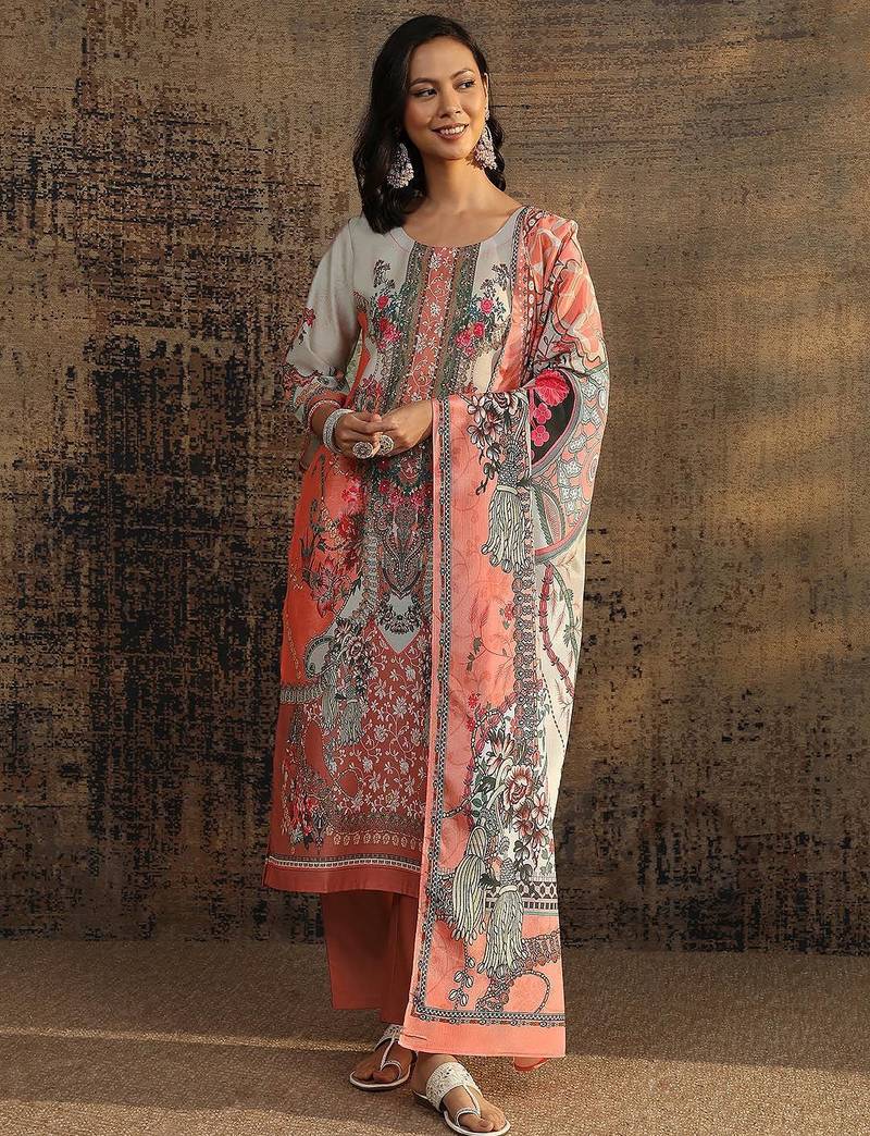 women floral printed regular kurta with trousers & with dupatta