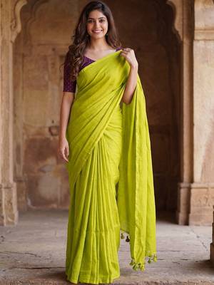 Lime  cotton khadi saree with blouse 1