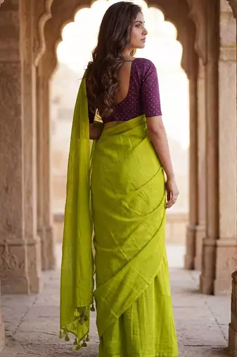 Lime  cotton khadi saree with blouse