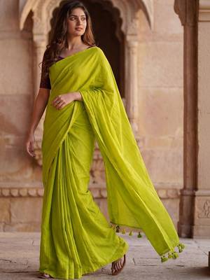 Lime  cotton khadi saree with blouse 4