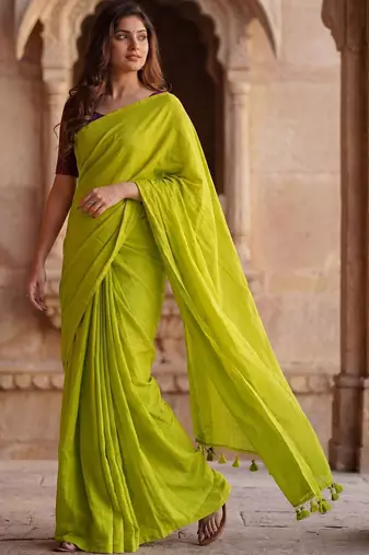 Lime  cotton khadi saree with blouse