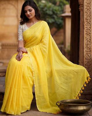 Yellow  cotton khadi saree 1