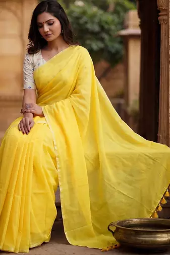 Yellow  cotton khadi saree