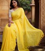 Yellow  cotton khadi saree