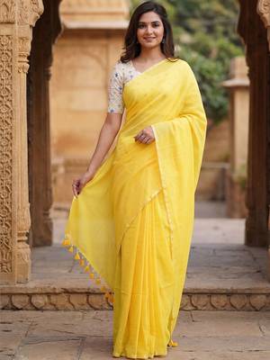 Yellow  cotton khadi saree 2