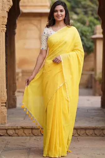 Yellow  cotton khadi saree