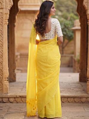 Yellow  cotton khadi saree 3