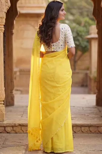 Yellow  cotton khadi saree