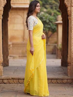 Yellow  cotton khadi saree 4