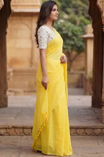 Yellow  cotton khadi saree