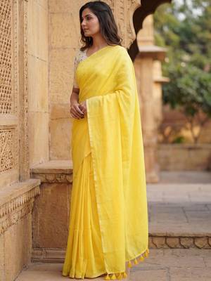 Yellow  cotton khadi saree 5