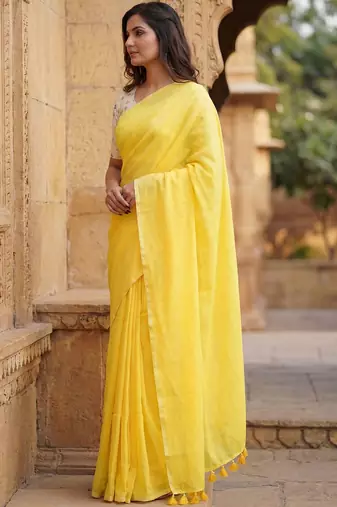 Yellow  cotton khadi saree