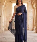 Navy blue  cotton khadi saree