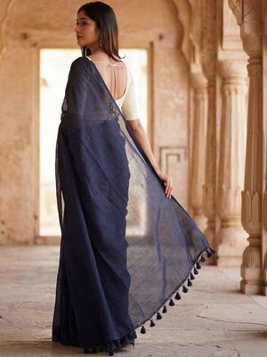 Navy blue  cotton khadi saree 2