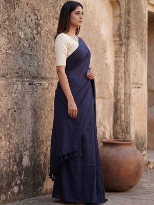 Navy blue  cotton khadi saree 3