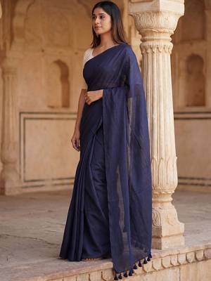 Navy blue  cotton khadi saree 4