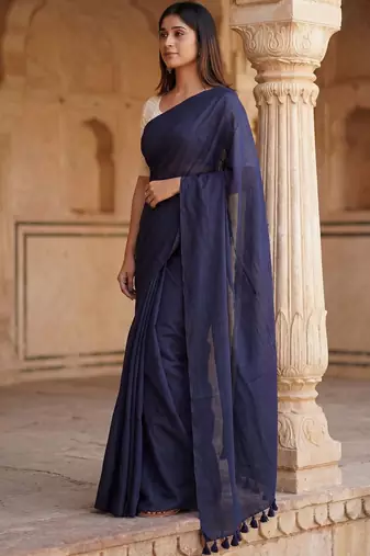 Navy blue  cotton khadi saree