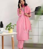 women ethnic motifs printed regular cotton blend kurta with trousers & with dupatta
