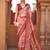 Peach peach-coloured & red ethnic motifs printed zari banarasi saree