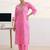 libas pink bandhani print straight suit set with dupatta