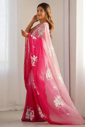 Pink ombre sequinned  georgette saree