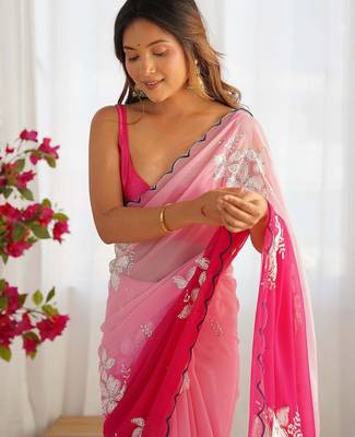 Pink ombre sequinned  georgette saree 3