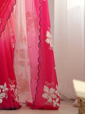 Pink ombre sequinned  georgette saree 5