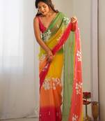 Pink ombre sequinned  georgette saree