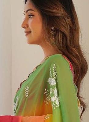 Pink ombre sequinned  georgette saree 2
