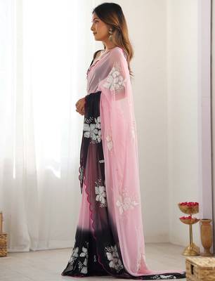 Black ombre sequinned  georgette saree 2