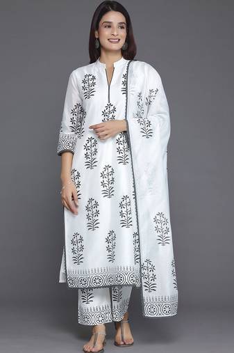 women floral printed regular kurta with trousers & with dupatta