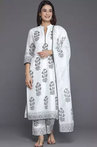 women floral printed regular kurta with trousers & with dupatta