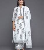 women floral printed regular kurta with trousers & with dupatta